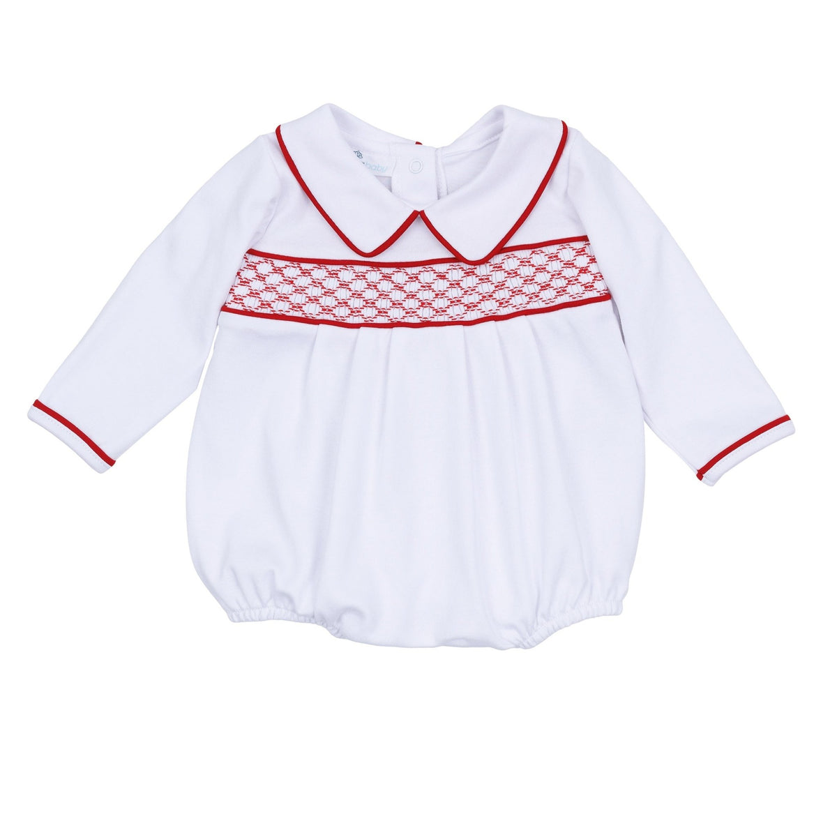 Red and White Essentials Smocked Long Sleeve Boy Bubble - Magnolia BabyBubble