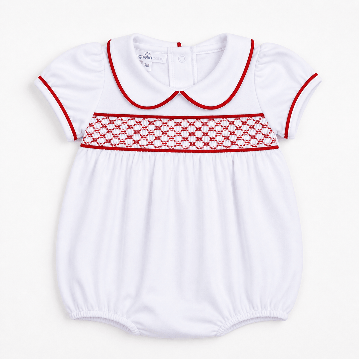 Red and White Essentials Smocked Short Sleeve Girl Bubble - Magnolia BabyBubble