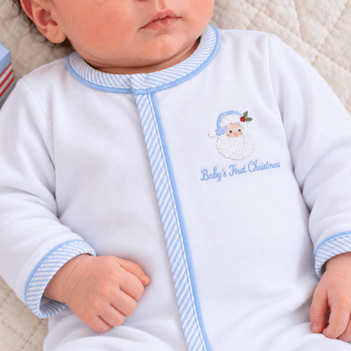 Magnolia Baby_Santa Baby Hand-Embroidered Baby's First Christmas Boy Footie_2