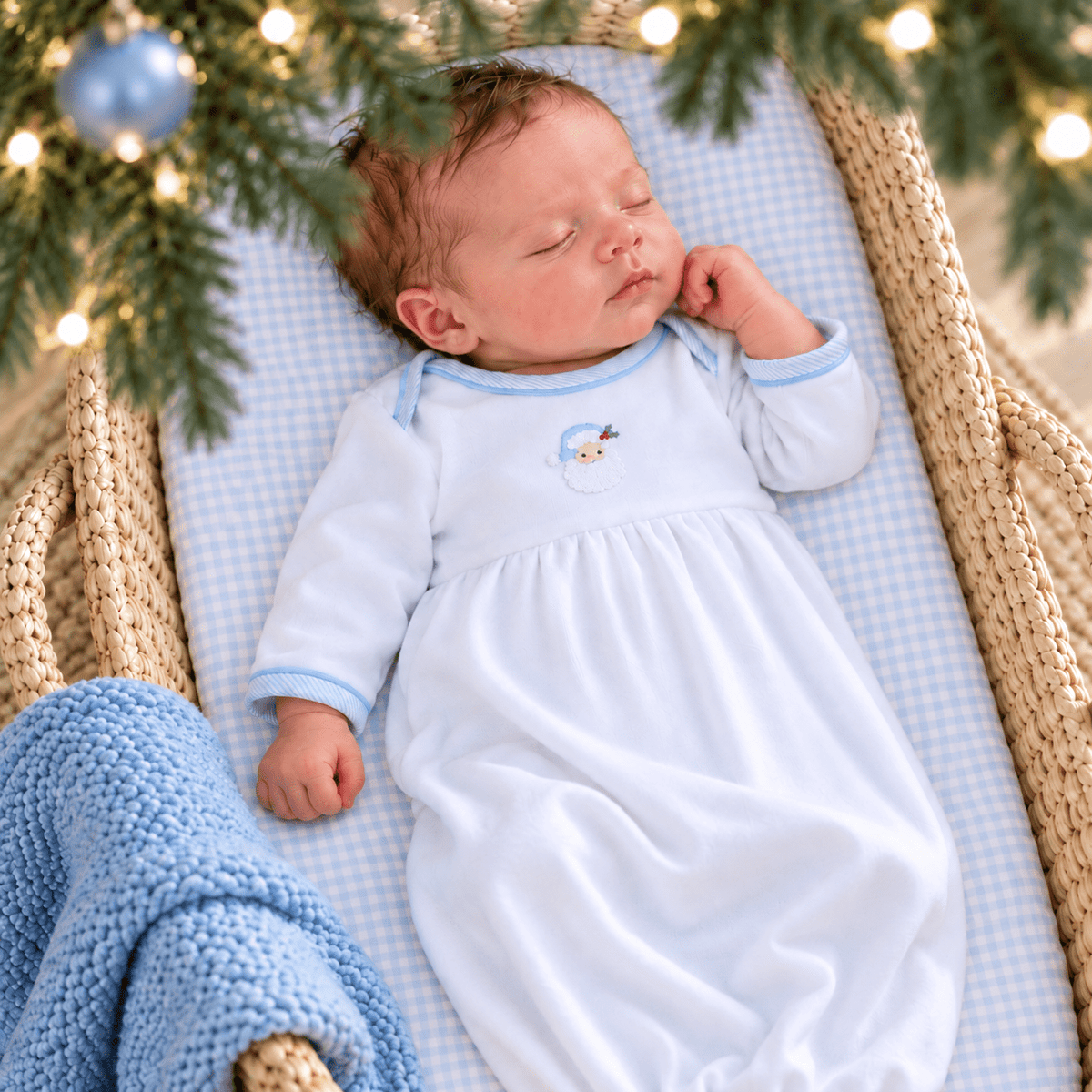 Magnolia Baby_Santa Baby Hand-Embroidered Gathered Boy Gown_1