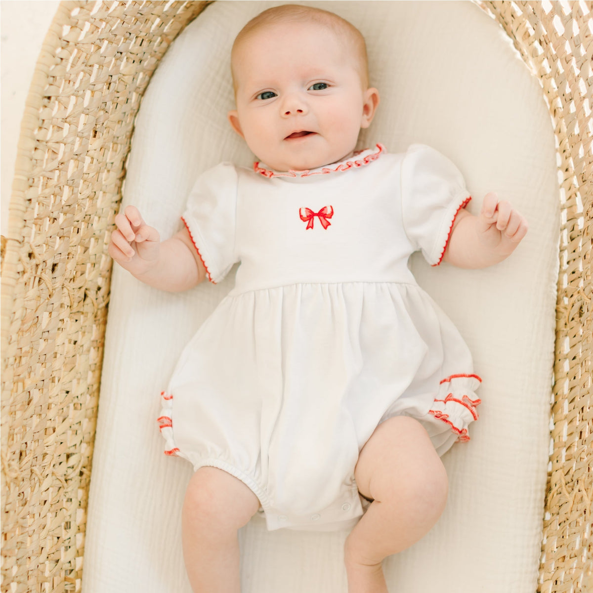 Scarlett Bows Embroidered Short Sleeve Bubble - Magnolia BabyBubble