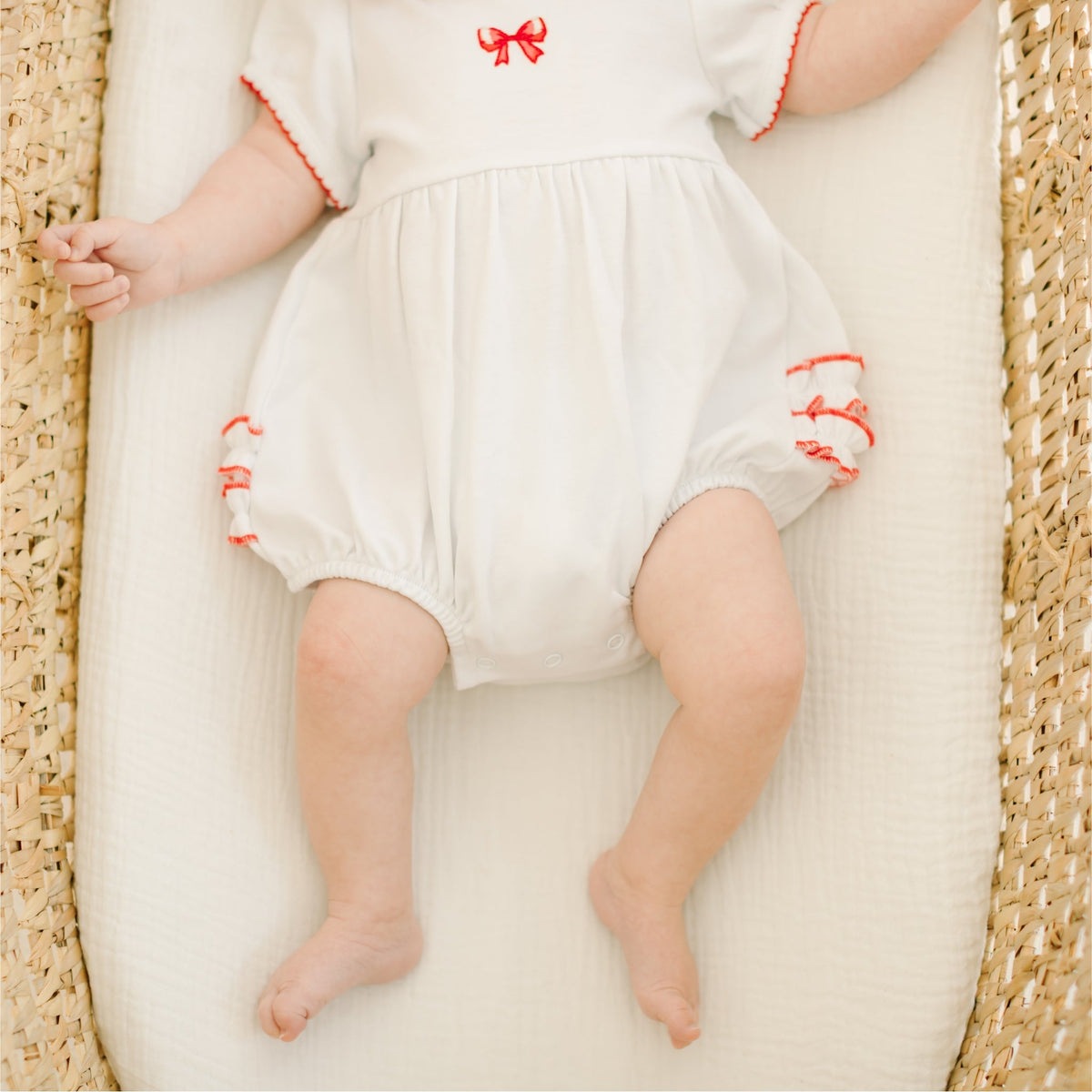 Scarlett Bows Embroidered Short Sleeve Bubble - Magnolia BabyBubble