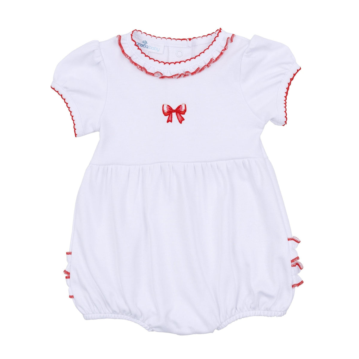 Scarlett Bows Embroidered Short Sleeve Bubble - Magnolia BabyBubble