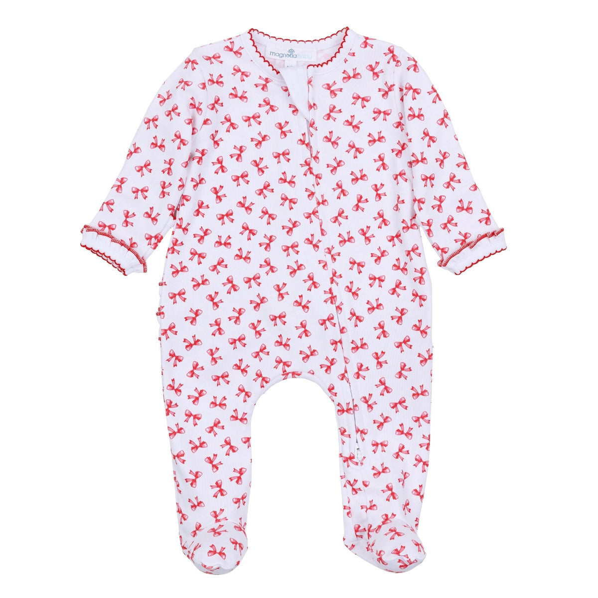 Scarlett Bows Print Zip Footie - Magnolia BabyFootie