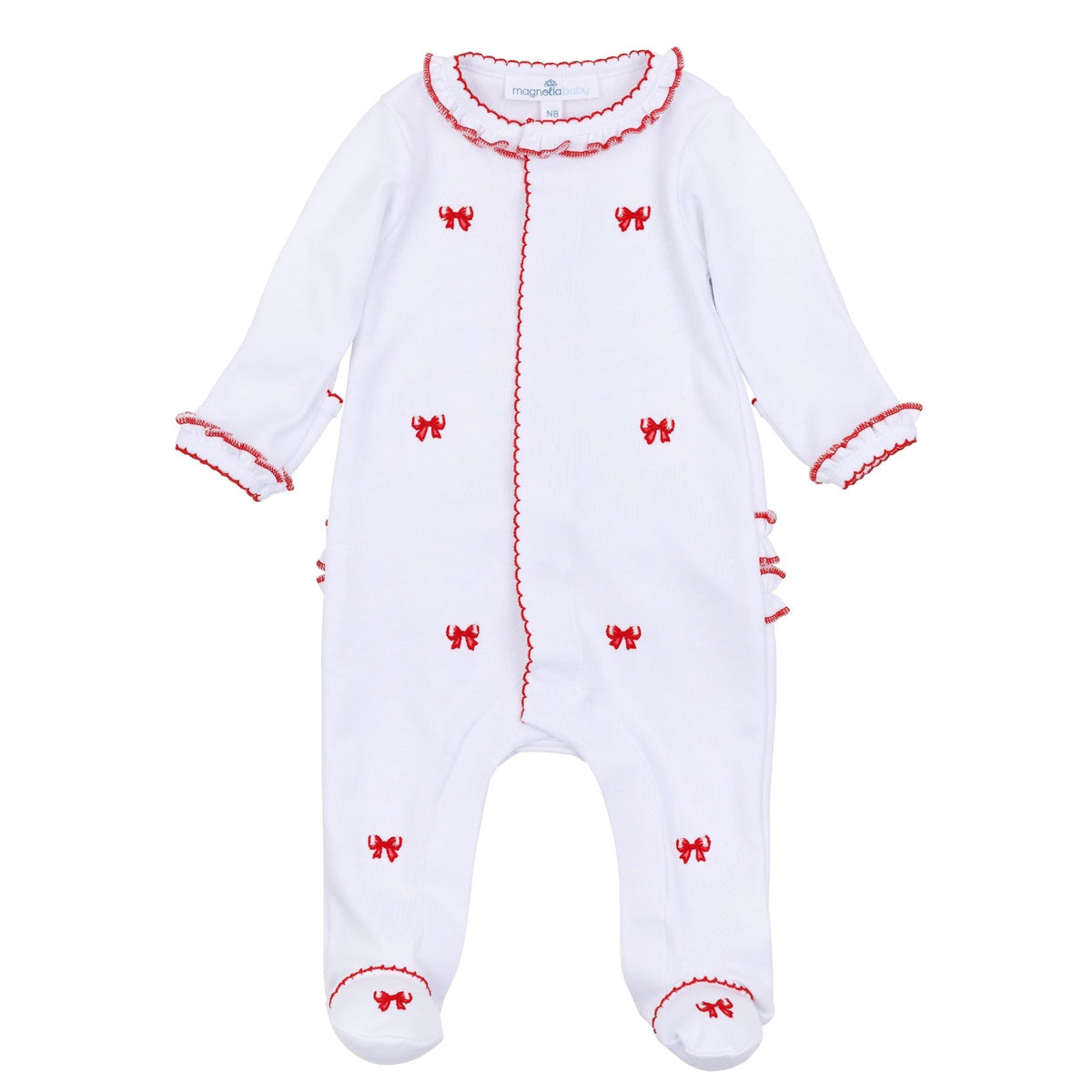 Scarlett Bows Scattered Ruffle Footie - Magnolia BabyFootie