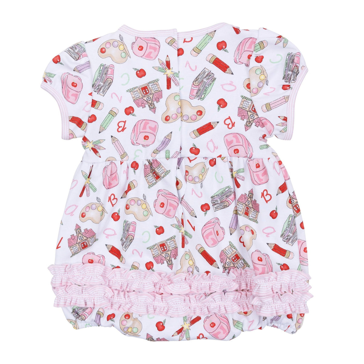 School Day Sweetness Ruffle Short Sleeve Bubble - Pink - Magnolia BabyBubble