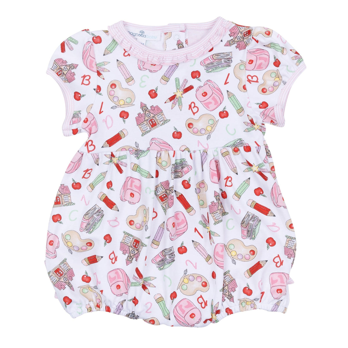 School Day Sweetness Ruffle Short Sleeve Bubble - Pink - Magnolia BabyBubble