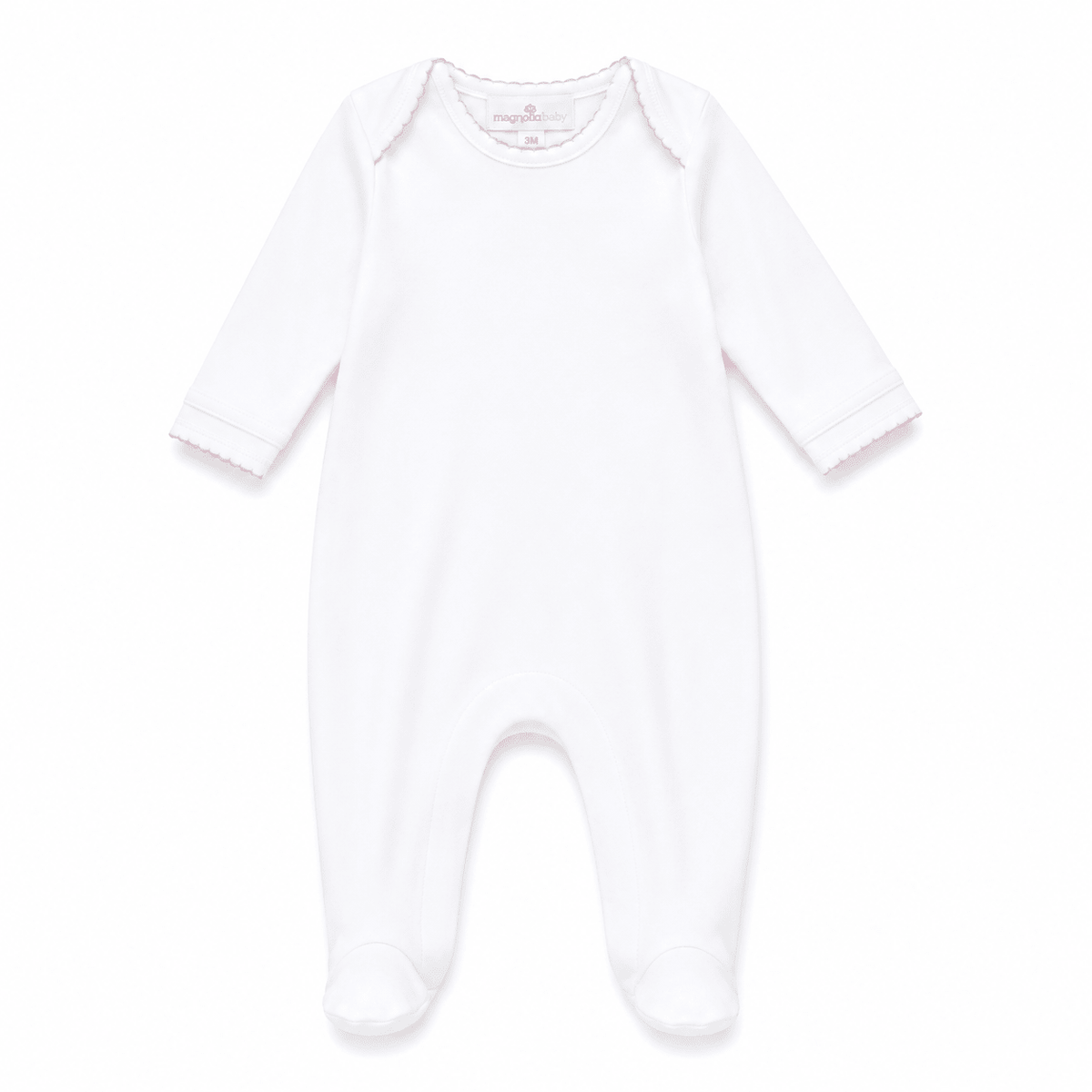 Solid Essentials White Lap Footie with Pink Trim - Magnolia BabyFootie
