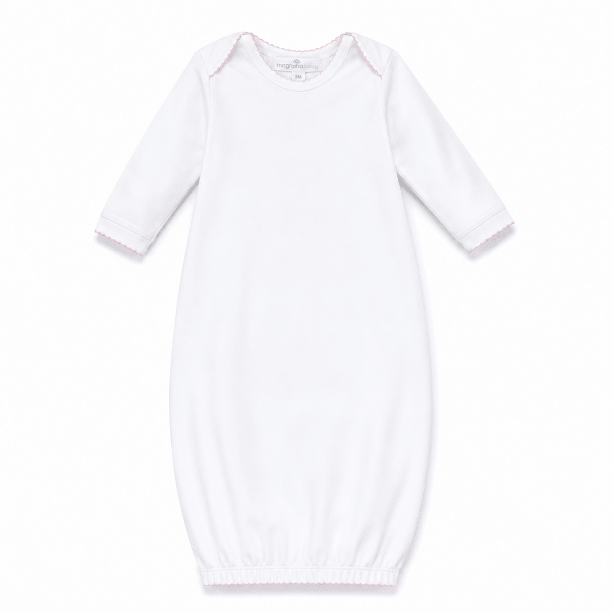Solid Essentials White Lap Gown with Pink Trim - Magnolia BabyGown