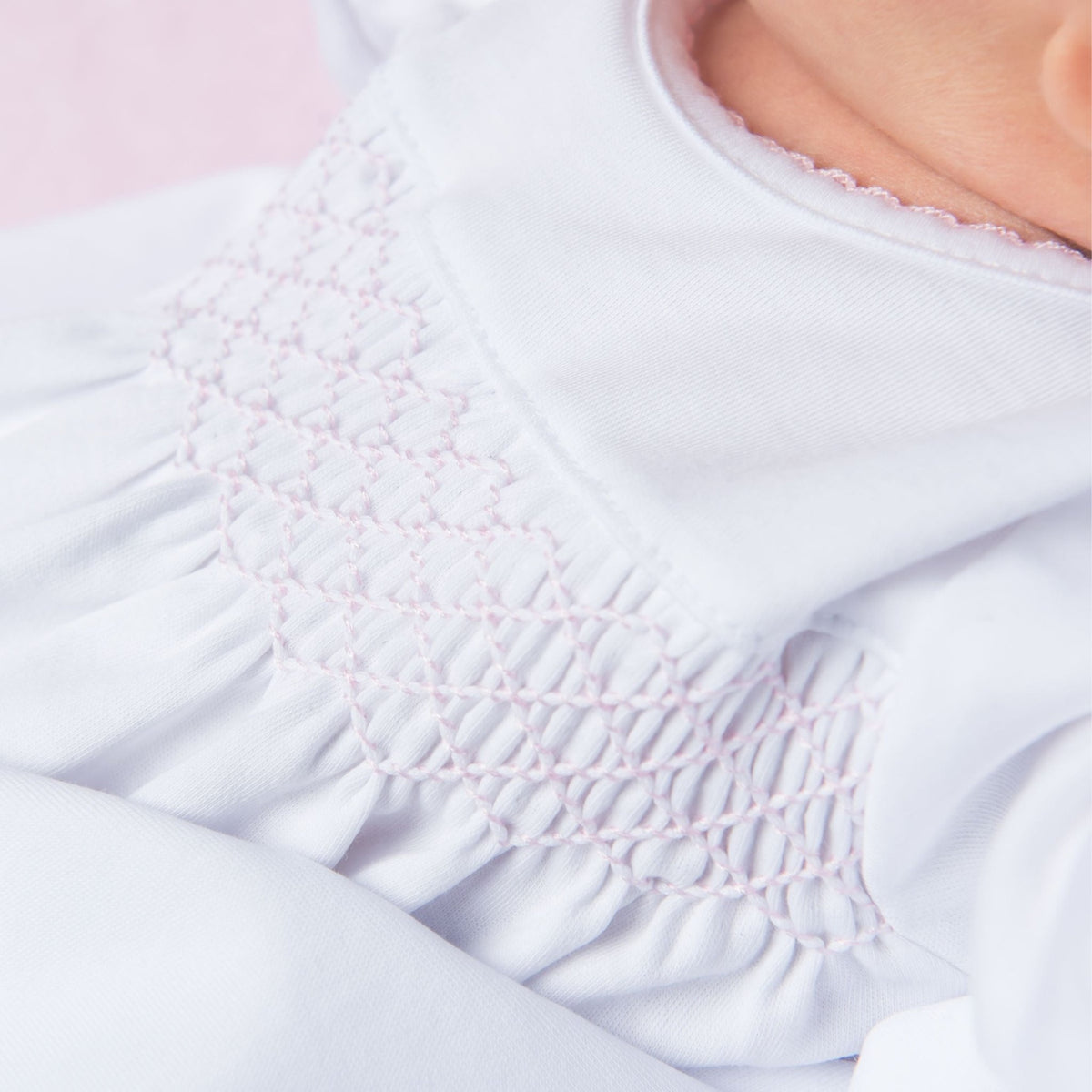 Solid Essentials White Pink Smocked Gown - Magnolia BabyGown