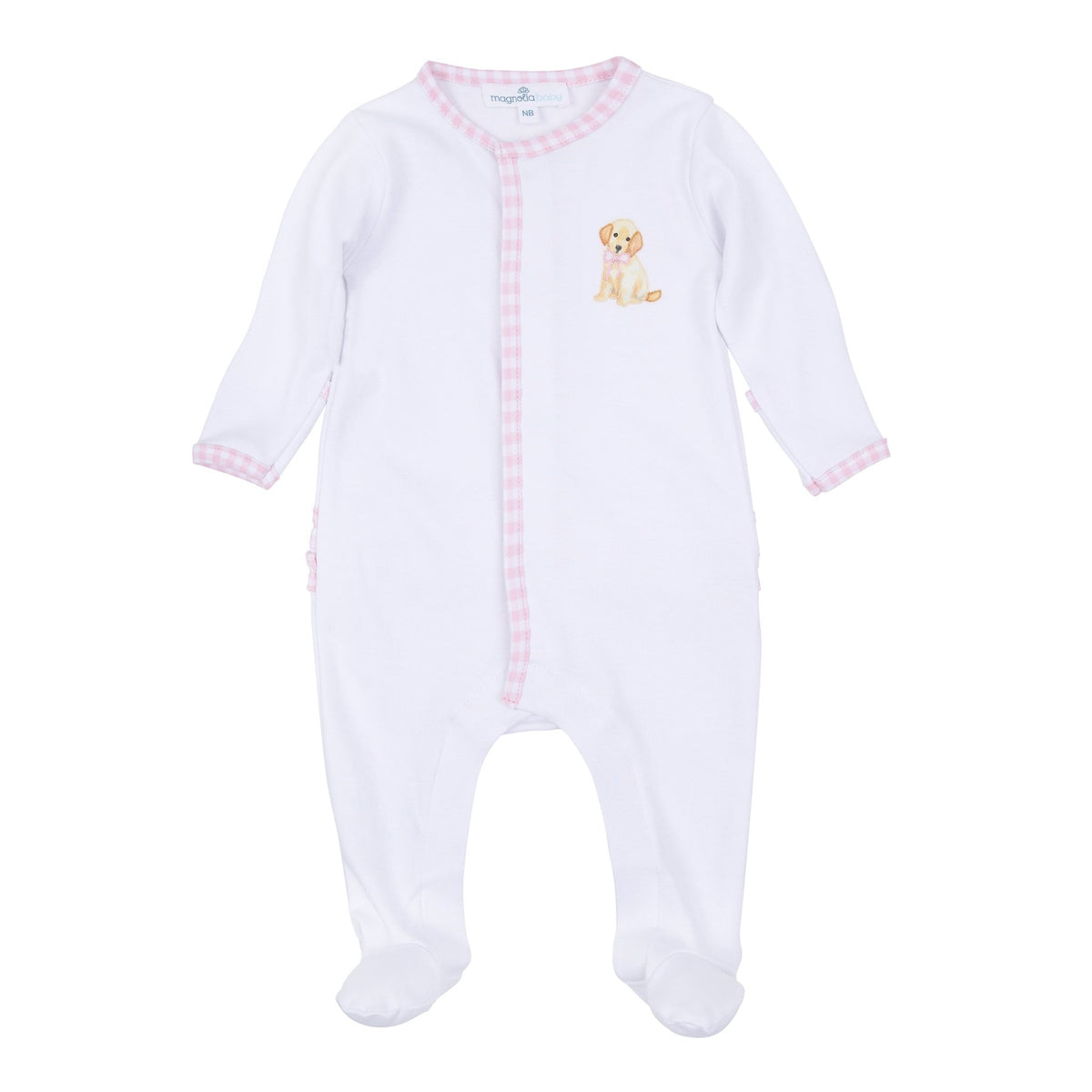 Sweet Golden Hand - Embroidered Ruffle Footie - Pink - Magnolia BabyFootie