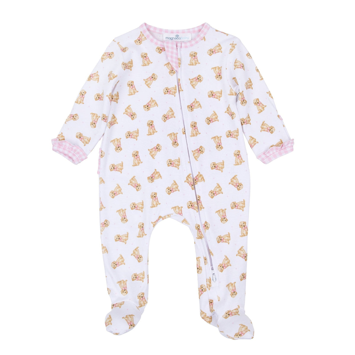 Sweet Golden Print Ruffle Zip Footie - Pink - Magnolia BabyFootie