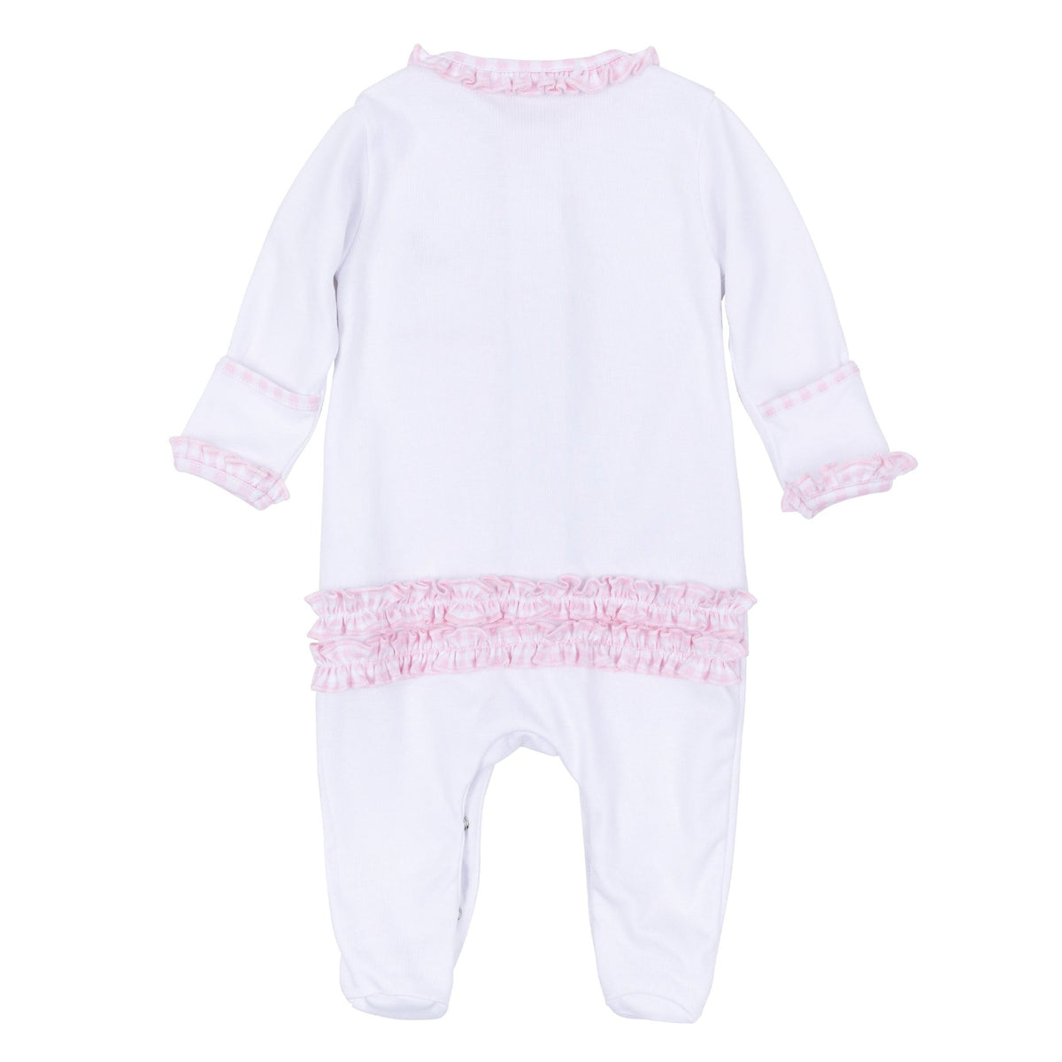 Magnolia Baby_Sweet St Nick Applique Baby's First Christmas Ruffle Footie - Pink_3