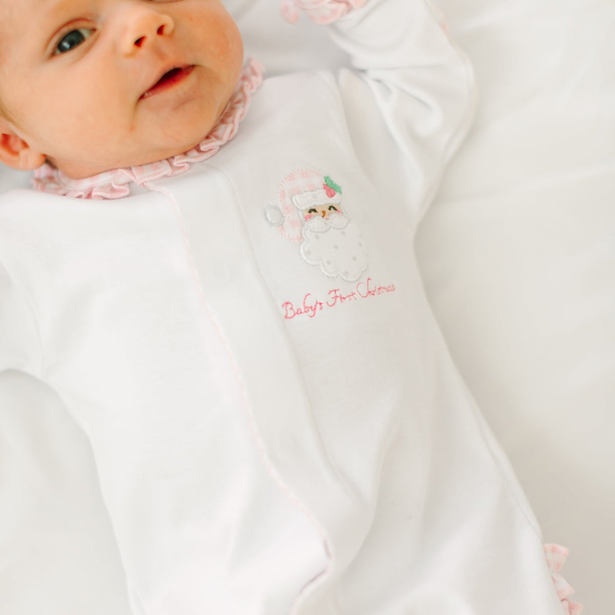Magnolia Baby_Sweet St Nick Applique Baby's First Christmas Ruffle Footie - Pink_7