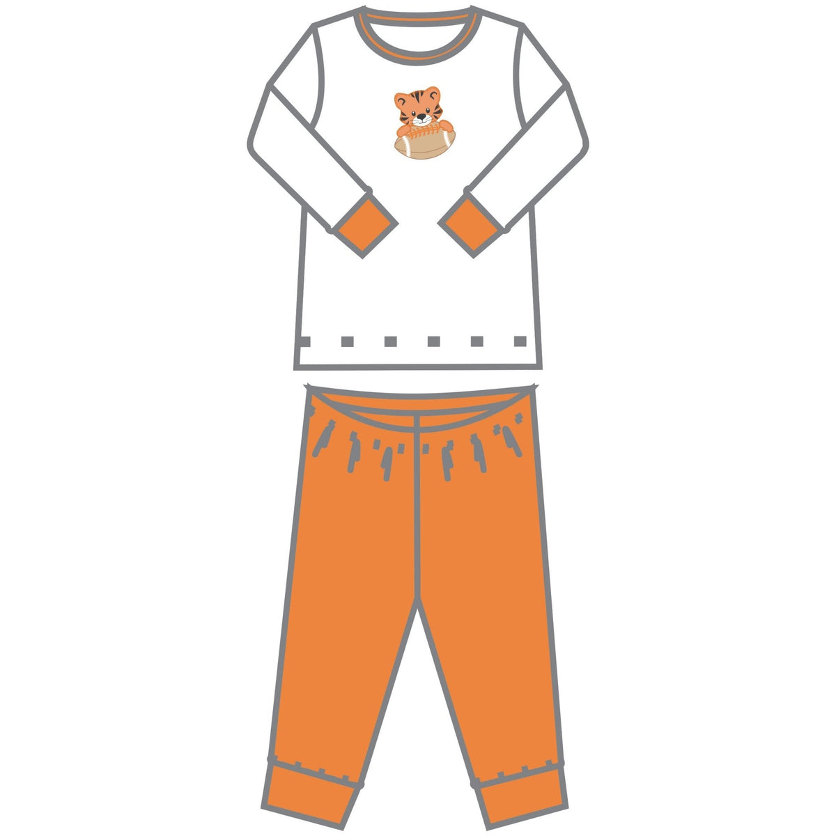 Tiger Pride Applique Long Pajamas - Orange - Magnolia BabyLong Pajamas