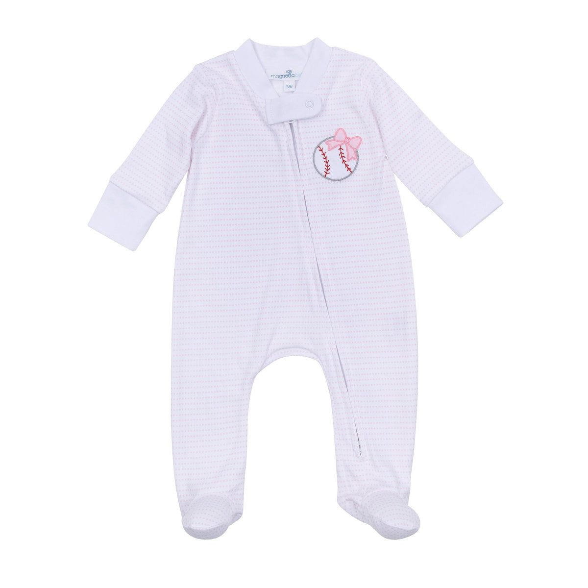 Tiny Slugger Applique Zip Footie - Pink - Magnolia BabyFootie