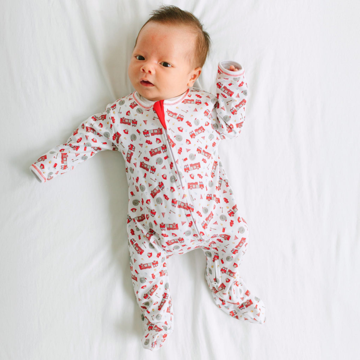 To the Rescue Print Zip Footie - Magnolia BabyFootie