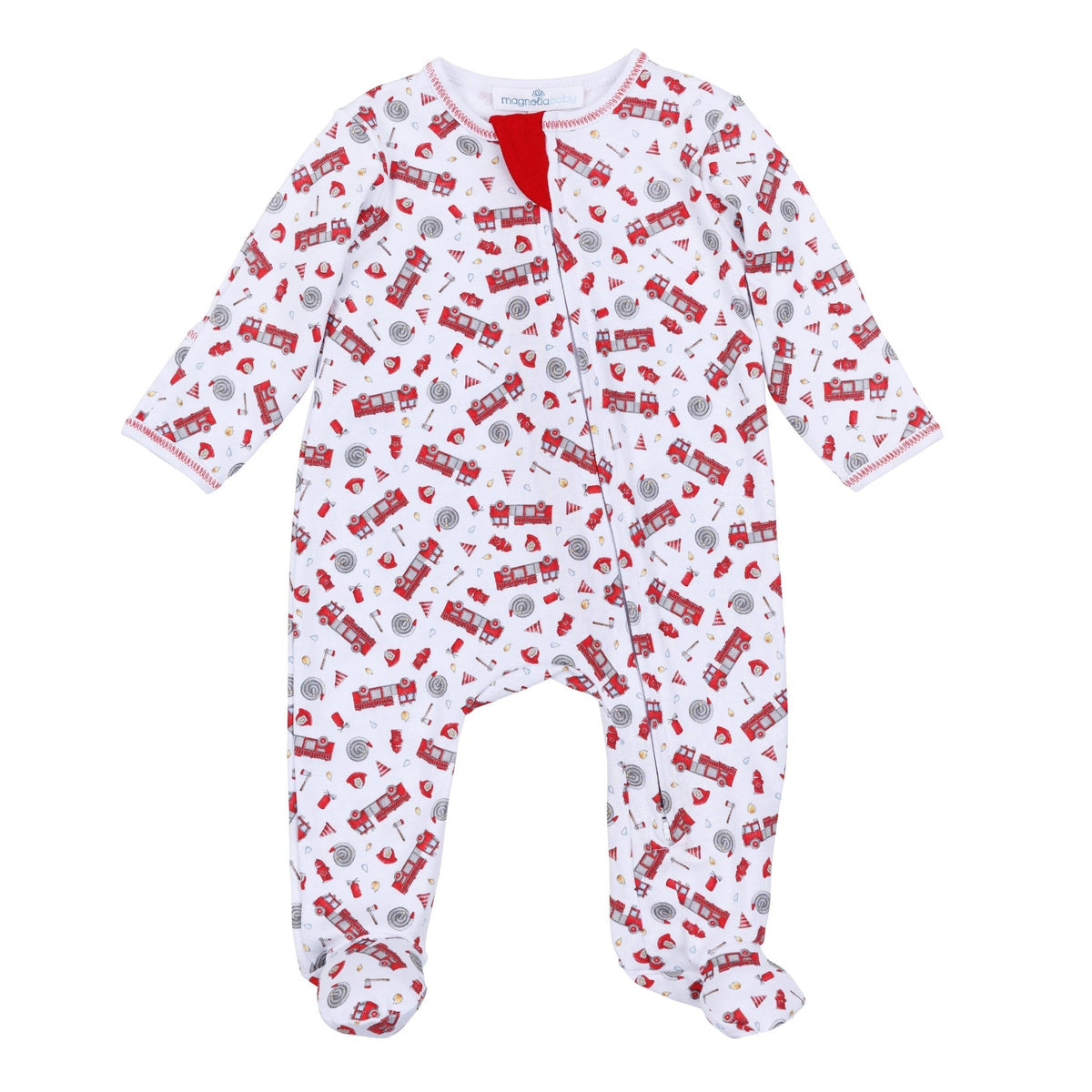 To the Rescue Print Zip Footie - Magnolia BabyFootie