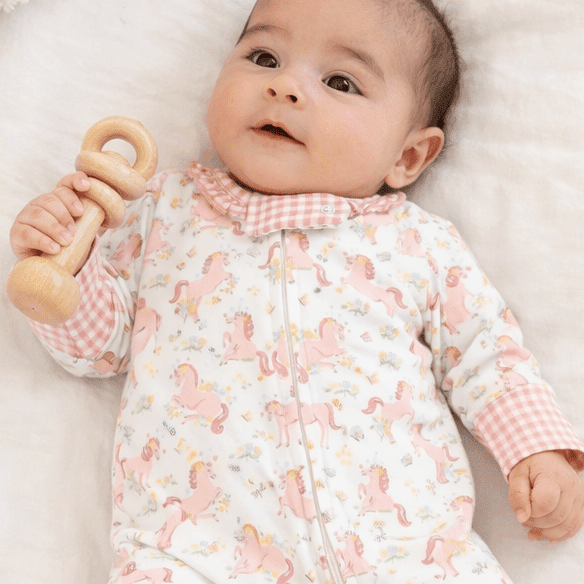 Unicorn's Meadow Ruffle Zip Footie - Magnolia BabyFootie