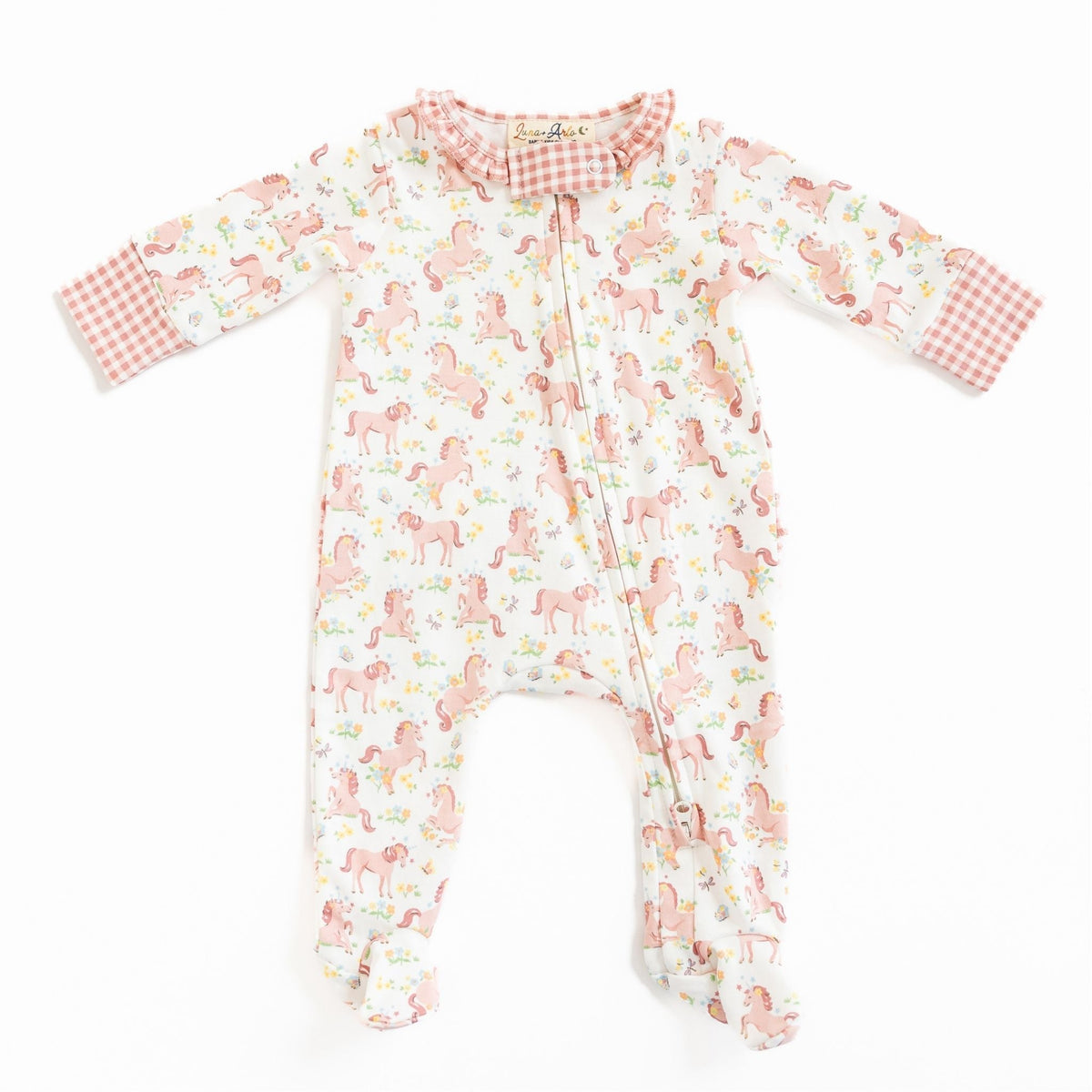 Unicorn's Meadow Ruffle Zip Footie - Magnolia BabyFootie