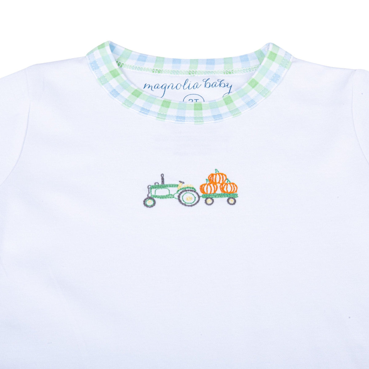Vintage Pumpkin Picking Embroidered Long Pajamas - Blue - Magnolia BabyLong Pajamas