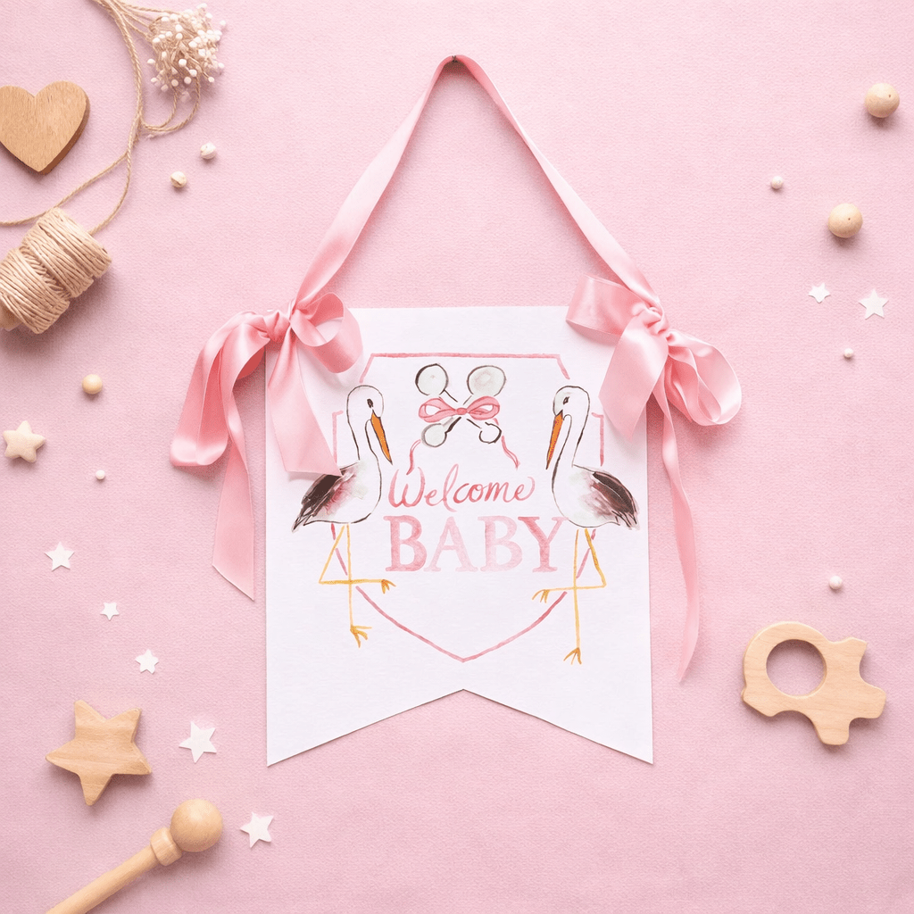 Welcome Baby Stork Hanger - Pink - Magnolia BabyDecor