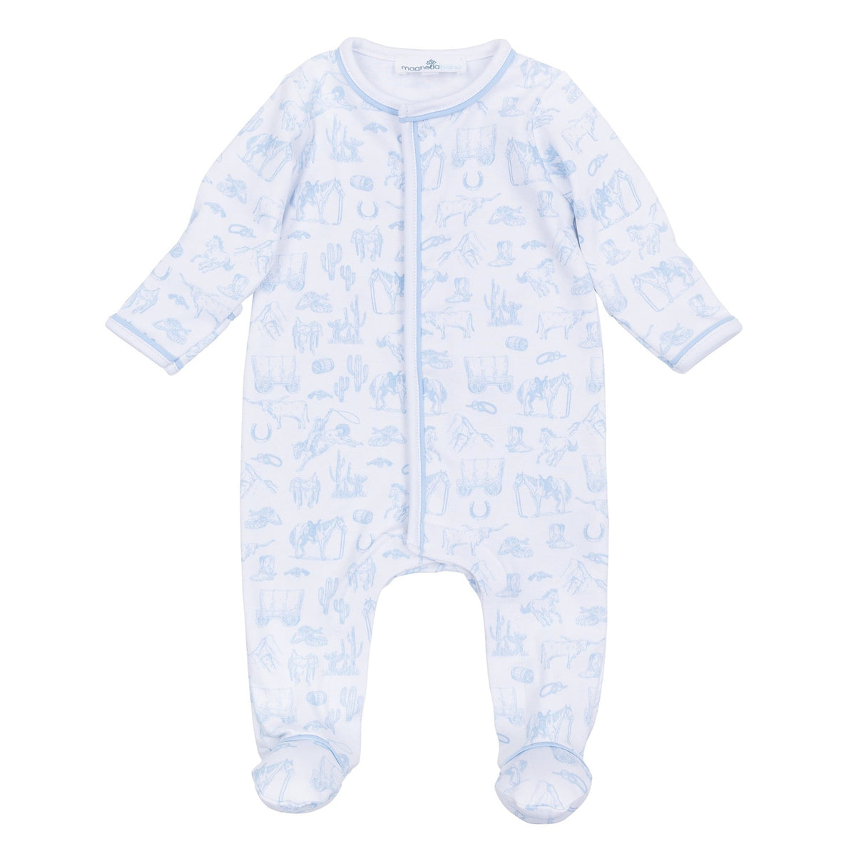 Wild West Toile Footie - Light Blue - Magnolia BabyFootie