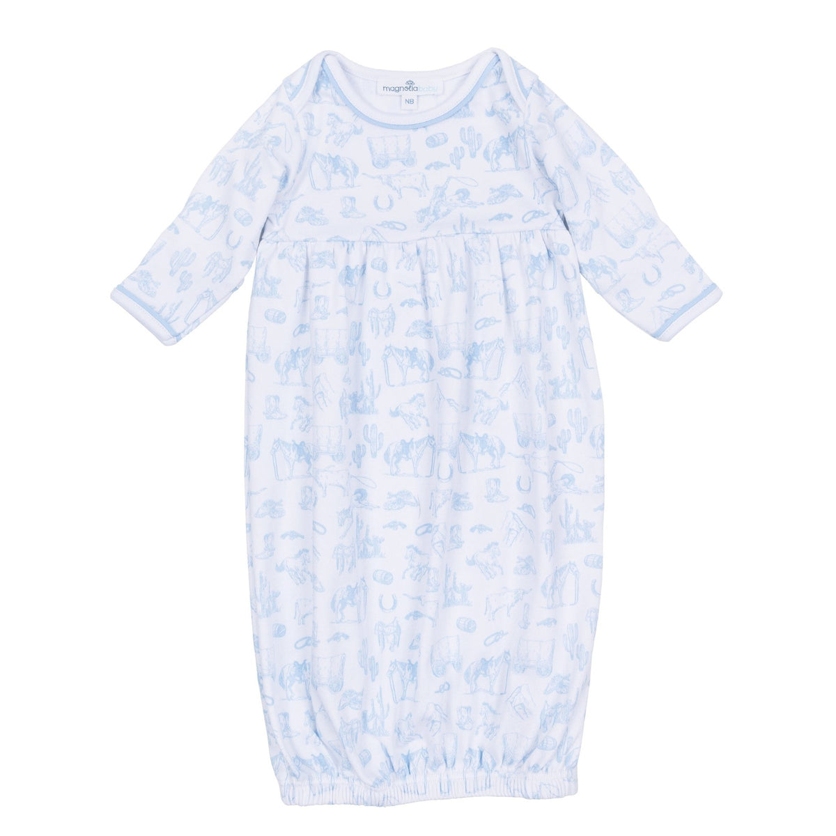 Wild West Toile Gathered Gown - Light Blue - Magnolia BabyGown