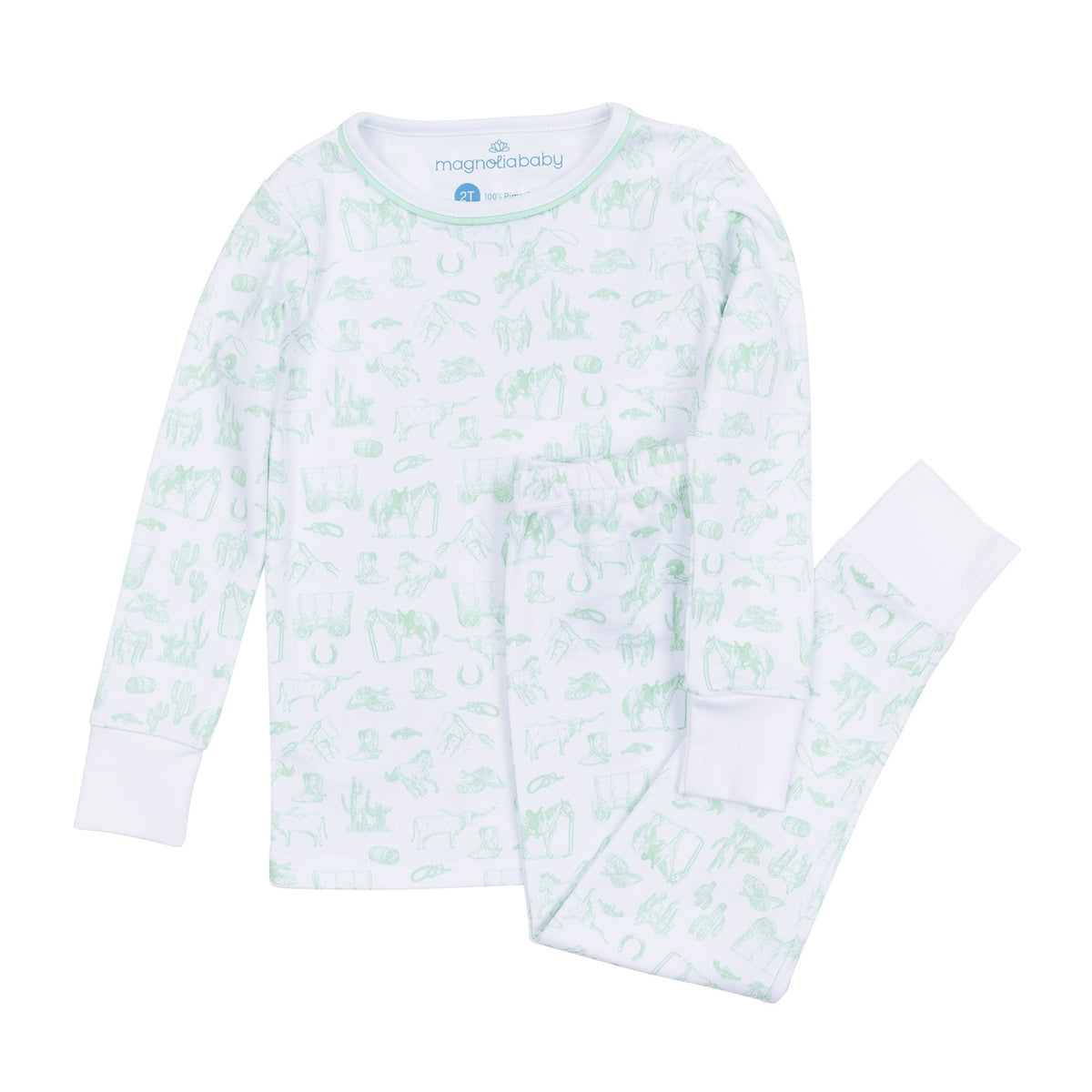 Wild West Toile Long Pajamas - Celery - Magnolia BabyLong Pajamas