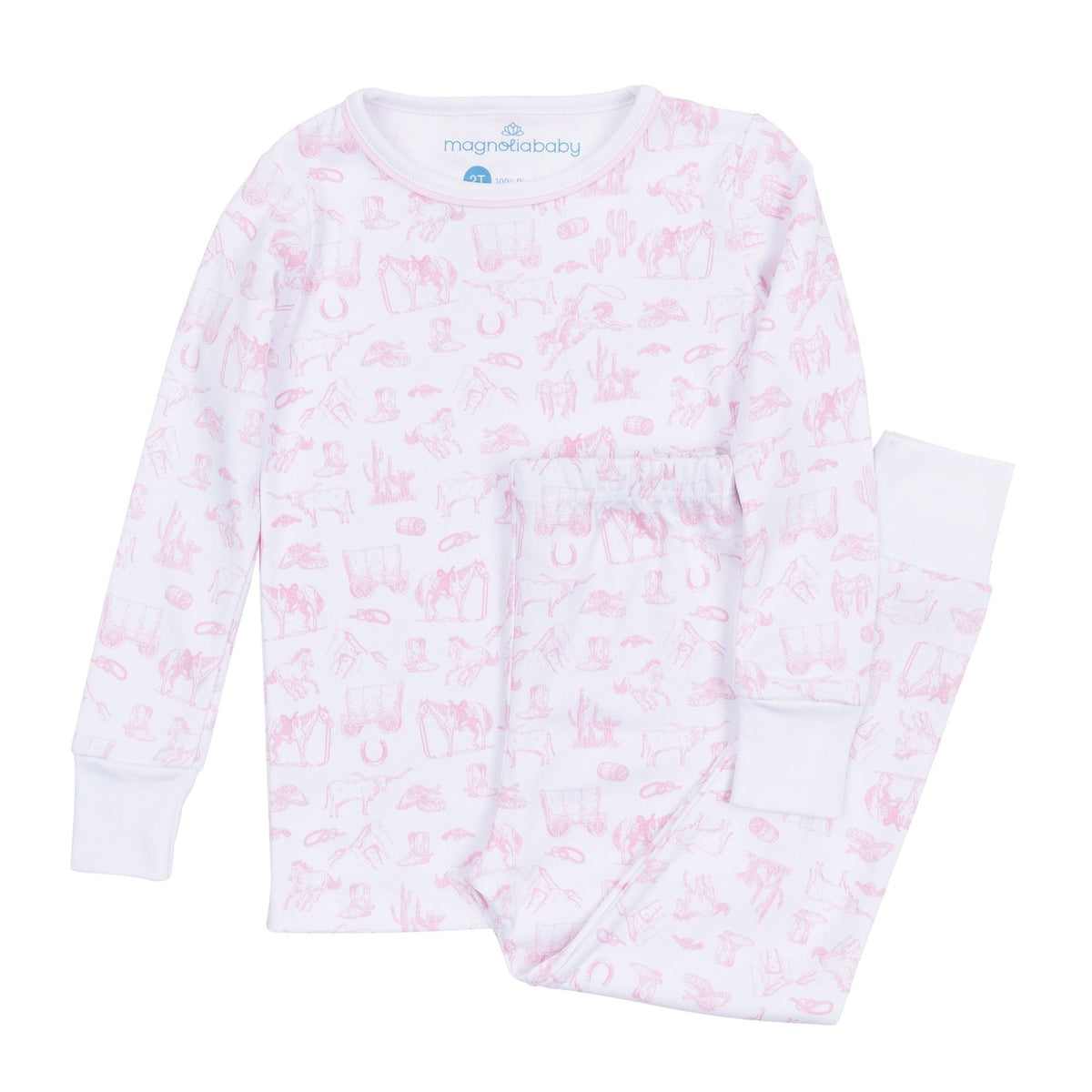 Wild West Toile Long Pajamas - Pink - Magnolia BabyLong Pajamas