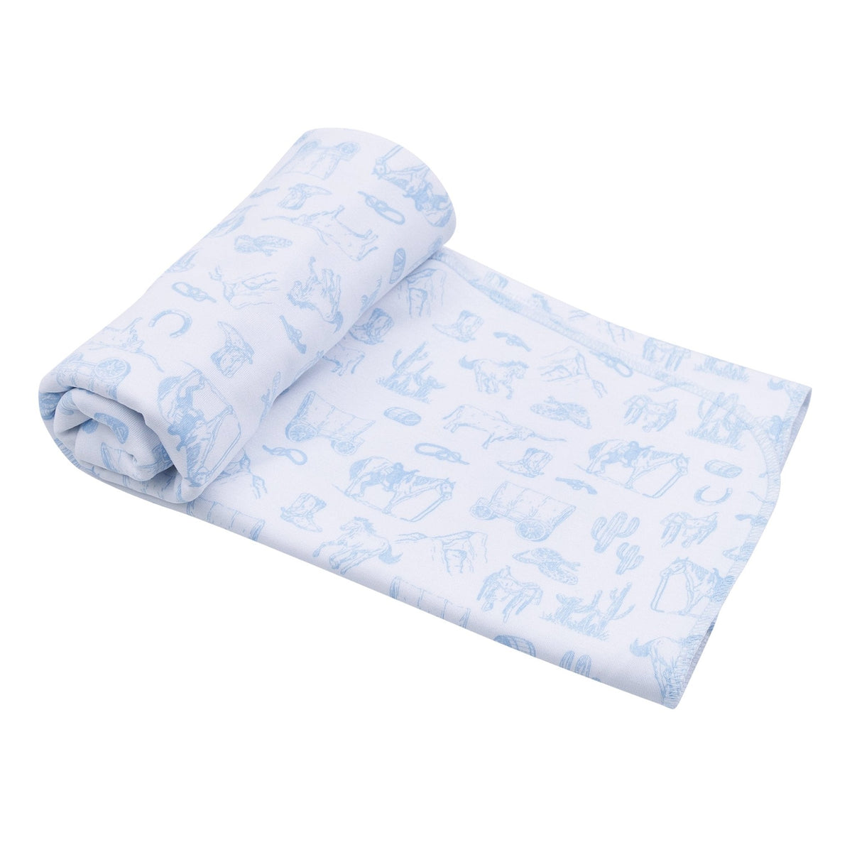 Wild West Toile Swaddle Blanket - Light Blue