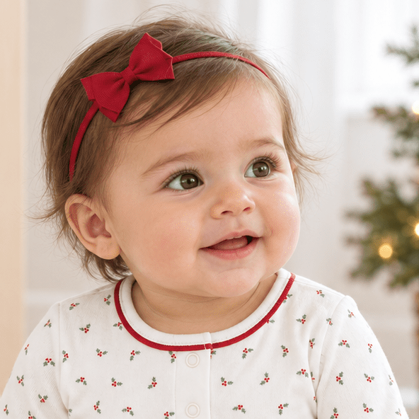 Sophia Baby Headband with Grosgrain Bow - Cranberry